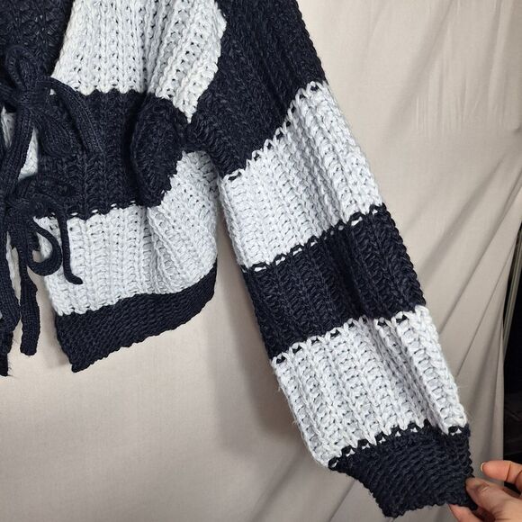 Cider Open Front Sweater Cardigan Open Front Navy Light Blue Tie Closure XL - Picture 4 of 6